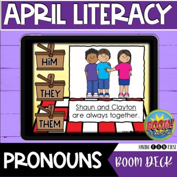Preview of Pronouns Activity Literacy Center Spring Boom Cards personal, reflexive, subject