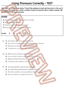 Preview of Pronouns Assessments: Clear Reference and Pronoun Cases. HS English (Word Doc)