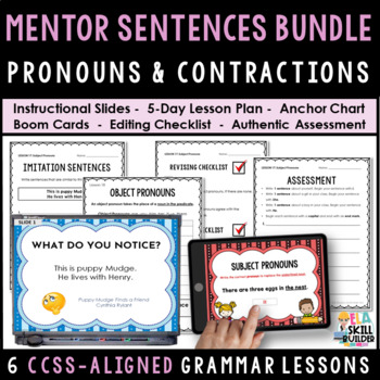 Preview of Pronouns & Contractions Mentor Sentence Bundle | 6 Grammar Lessons | Print & Dig