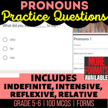 Preview of Pronouns Google Forms | Indefinite Intensive Reflexive Relative Interrogative