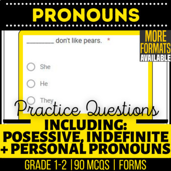 Preview of Pronouns Google Forms | Personal Possessive Indefinite | Grade K 1 2 Grammar