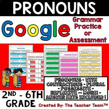 Preview of Pronouns Grammar Practice or Assessment Worksheets | Google Slides