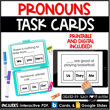 Preview of Pronouns | Grammar | Reading Printable Task Cards | Boom Cards