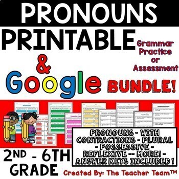 Preview of Pronouns Grammar Worksheets | Printable and Google Slide Bundle