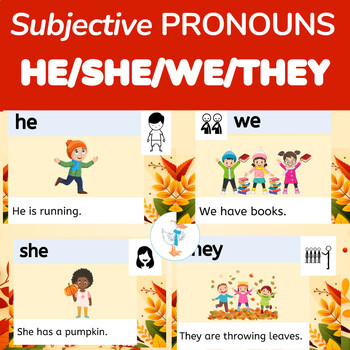 Preview of Pronouns-He/She/We/They Adapted Fall Book BUNDLE - Designed With Clipart