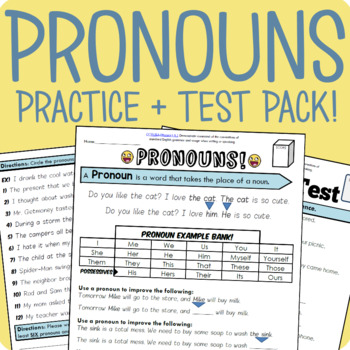 Preview of Pronouns Packet + Test (Digital Distance Learning Enabled!)