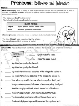 pronouns reflexive and intensive grammar worksheets tpt