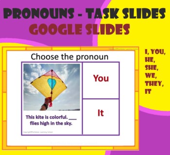 Preview of Pronouns-Select the correct pronouns -Task Slides with real images. GOOGLESLIDES