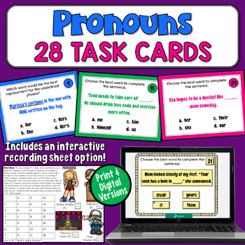 Preview of Pronouns Task Cards: Practice Using Pronouns in Sentences for 4th, 5th, and 6th