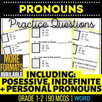 Preview of Pronouns Word Worksheets Incl Personal Possessive and Indefinite K 1st 2nd Grade