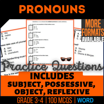 Preview of Pronouns Word Worksheets Incl Subject Possessive Object Reflexive 3rd 4th Grade