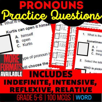 Preview of Pronouns Worksheets: Indefinite, Intensive, Reflexive, Relative (Word)