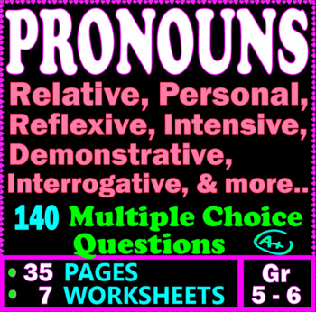 Preview of Pronouns Worksheets: Personal pronouns, Possessive Pronouns. 5th & 6th Grade ELA