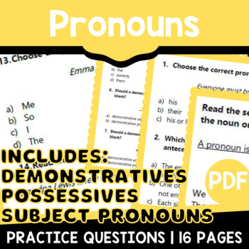 Preview of Pronouns Worksheets Possessive Personal Subject Demonstrative Practice Grade 3-4