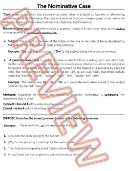 Preview of Pronouns Worksheets and Practice: The Nominative Case. HS English. Word Docs