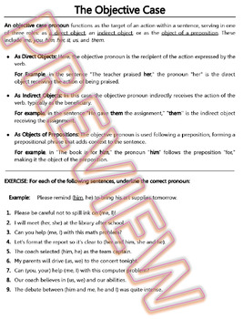 Preview of Pronouns Worksheets and Practice: The Objective Case. HS English. Word Docs