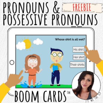 Preview of Pronouns and Possessives Boom Cards - (no print, distance learning) FREE