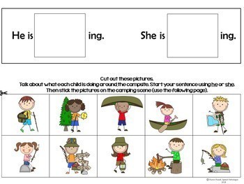 He and she Pronoun Activities for Speech Therapy: Camping Theme | TpT