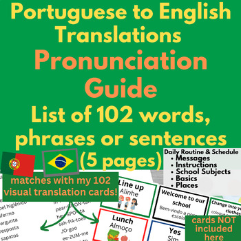 Preview of Pronunciation Guide for 102 English to Portuguese Translations