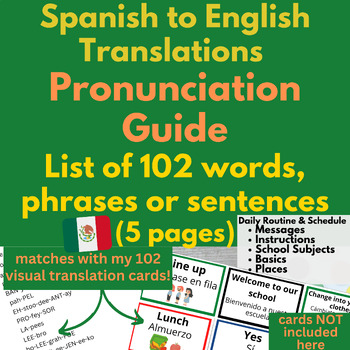 Preview of Pronunciation Guide for 102 English to Spanish Translations