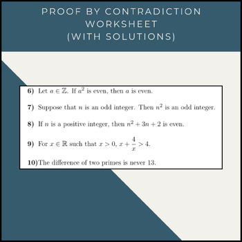 Proof By Contradiction Worksheet (with solutions) by Mathamaniacs