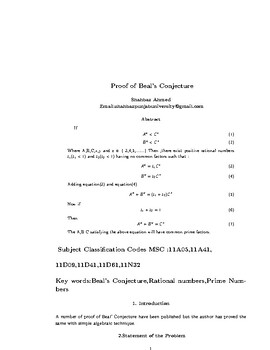 Preview of Proof of Beal's Conjecture