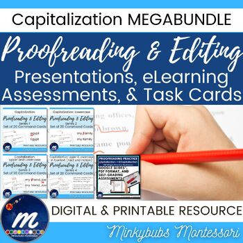 Preview of Proofreading Capitalization Printables, eLearning Assessment, and Slides Bundle