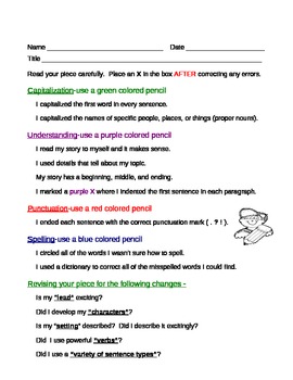 Preview of Proofreading Checklist:  Student Friendly