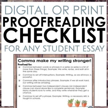 Preview of Student Proofreading Checklists for Writer's Workshop