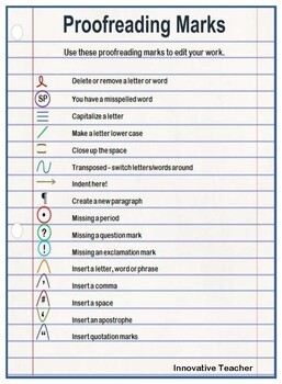 Proofreading Marks by Innovative Teacher | Teachers Pay Teachers