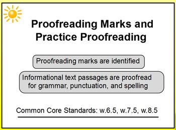 Preview of Proofreading Marks and Practice 6th 7th 8th Promethean w.6.5 w.7.5 w.8.5