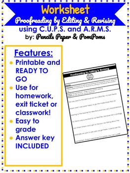 Preview of Proofreading by Editing & Revising | Worksheet | PRINT & GO | 5-9 ELA