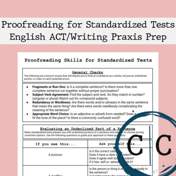Preview of Proofreading for Standardized Tests: ACT English/ Praxis Writing Prep