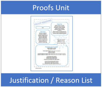 Preview of Proofs Reason/Justification List
