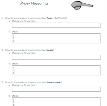 Kitchen Measuring Chart Worksheets - Cooking Measurements Worksheets-D –  Kids Cooking Activities