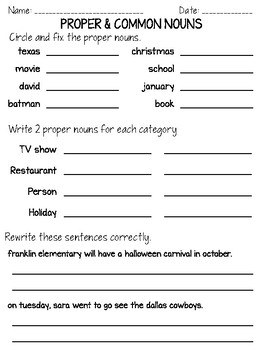 Common and Proper Noun Assessment by Ashley Ann Activities | TpT