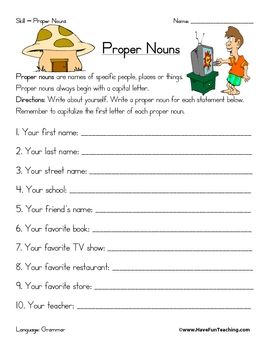 Preview of Proper Noun Worksheet