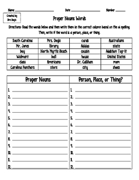 Preview of Proper Nouns  Word Sort