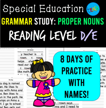 Preview of Proper Nouns Worksheet Bundle: Special Education Grammar Reading Level D/E