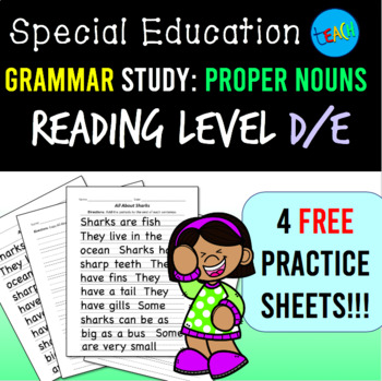 Preview of Proper Nouns Worksheet for Special Education: Reading level D/E FREEBIE