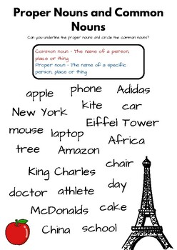 Preview of Proper and Common Nouns Activity Sheet