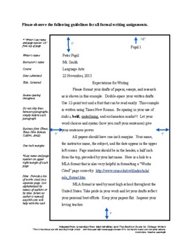 Proper format (MLA) for essays handout by Kcurriculum Creative Learning