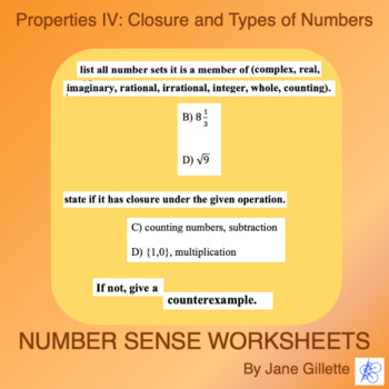 Preview of Properties IV: Closure and Types of Numbers