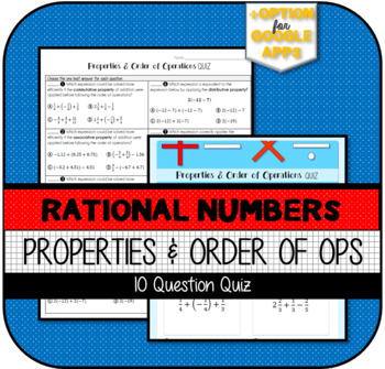 Preview of Properties & Order of Operations (with Rational Numbers) QUIZ