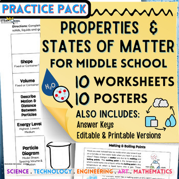 Preview of Properties States of Matter 10 Worksheet 10 Poster Pack for Middle School