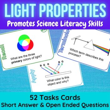 Preview of Properties and Behavior of Light Waves Task Cards | Short Answer and Open Ended
