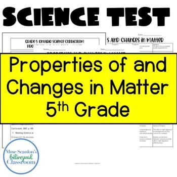 Preview of Properties of and Changes in Matter Test