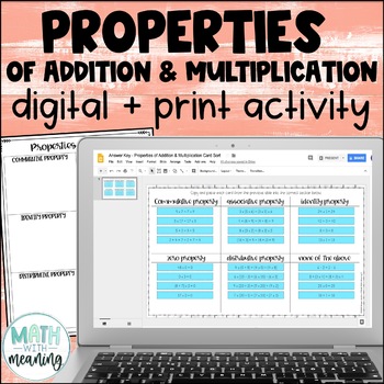 Preview of Properties of Addition and Multiplication Digital and Print Card Sort