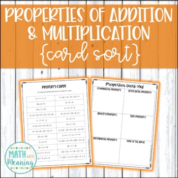 Preview of Properties of Addition and Multiplication Card Sort Activity