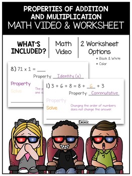 Preview of Properties of Addition and Multiplication Math Video and Worksheet